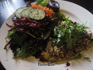 One of the flatbread raw pizzas. Lots of salad, not much pizza, OK but not amazing. at The Fix in Nevada City