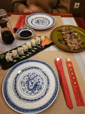 Veggie dumplings and veggies sushi rolls at Fu Asian Bistro in Crete