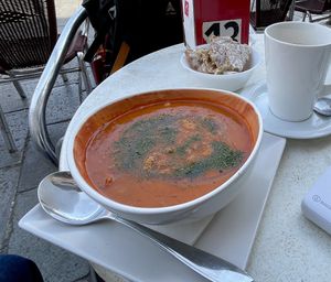 Tomato soup with beans   at Caffè Rosso in Venice