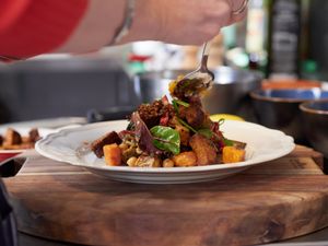 Burned Ends Grillworst (Grilled Sausage) at De Vegetarische Slager Shop in Rotterdam