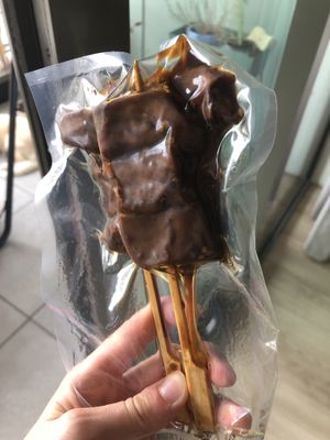 Satay (€4,00). Lovely marinade, but not worth the price.  at De Vegetarische Slager Shop in Rotterdam