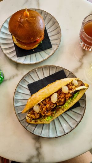 Burger and hot dog at De Vegetarische Slager Shop in Rotterdam