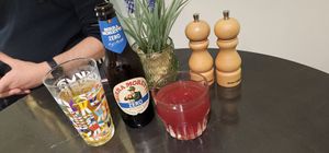 0.0 biertje en eem soort appelsap at De Vegetarische Slager Shop in Rotterdam