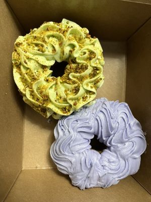 Pistachio and lemon lavender doughnuts. GF/V  at Sleepyhead Coffee - Main St in Chattanooga