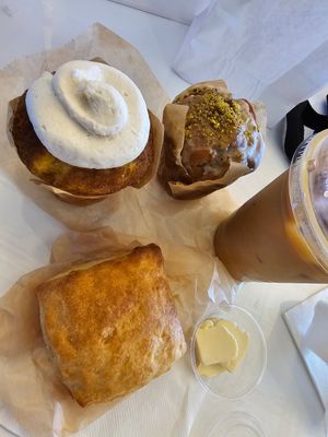 Biscuit, coffee cake muffin, pistachio orange muffin at Sleepyhead Coffee - Main St in Chattanooga