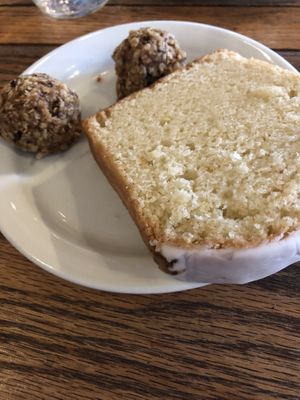 Lemon Cake & Energy Bites (both vegan as-is) at Coffee Fox in Savannah