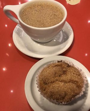 Vegan cranberry orange muffin & apple cider  at Coffee Fox in Savannah