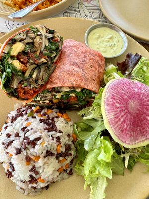 Mushroom wrap without goat cheesee  at Malibu Farm in San Diego