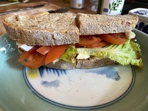 A perfect veggie sando with homemade bread. at Koyasan Space in Wakayama