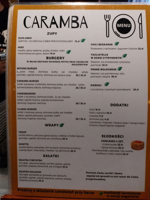 Menu page 1 at Caramba in Gorlice