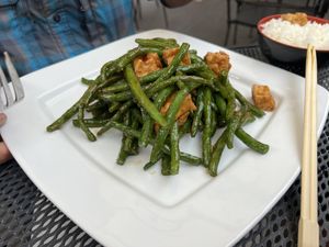 Green beans with tofu  at Bamboo House in Frenchtown
