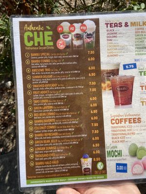 menu! look at all those “v”s!  at Bambū Desserts & Drinks in Orlando