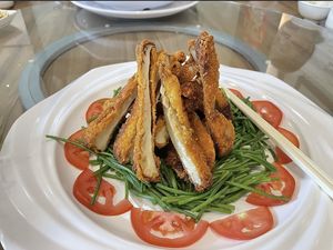 Deep fried king oyster mushroom  at Xin Yi Vegan Restaurant in Taipei