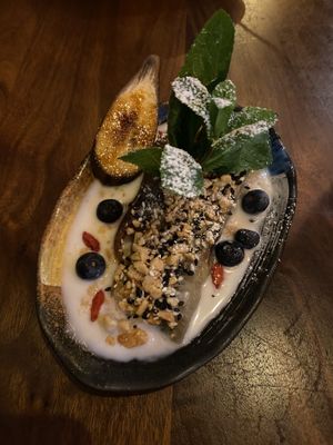 Banane bread dessert with fresh mint 😋  at Cham  in Hamburg