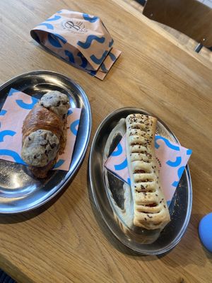 Sausage roll, crookie & bagged cinnamon roll   at Bakery Bakery - Basel SBB in Basel
