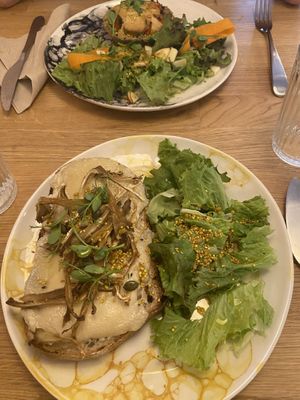 Quiche (top); Mushroom Toast (bottom)  at Pequeno Café e Bistrô - Príncipe Real in Lisbon