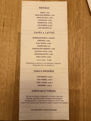 Drink menu #Veganuary at Pequeno Café e Bistrô - Príncipe Real in Lisbon