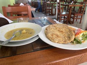 Quinoa soup and soy fillet  at Manantial - Jr Carabaya in Lima
