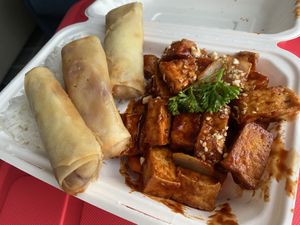 Veg spring rolls and Kang pao tofu  at KimChi - Sea Point in Cape Town