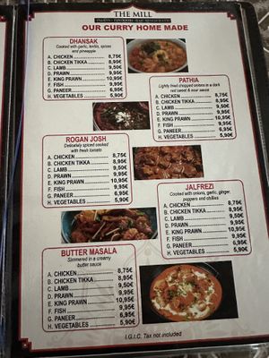 All H. except Butter Masala  at The Mill in Tenerife