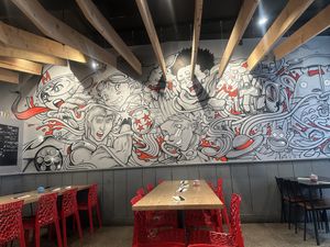 Beautiful mural on the wall  at Tori Tomo Restaurant in Providence