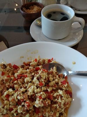 Tofu revuelto a la mexicana, acompañado de café at La Semilla in Veracruz