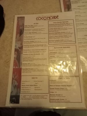 Menu at Coco Monde Chocolateria in Cooks Hill