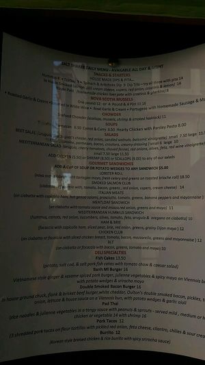 menu at Salt Shaker Deli in Lunenburg