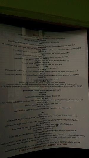 menu at Salt Shaker Deli in Lunenburg