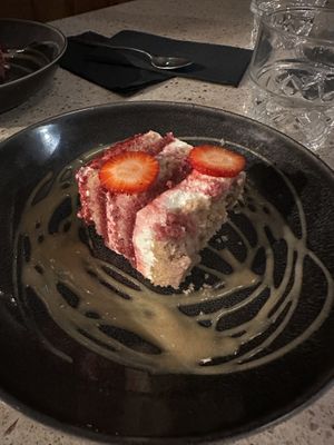 Strawberry cheesecake  at Les Mauvaises Herbes in Quebec