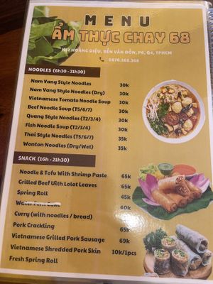 Menu   at Am Thuc Chay 68 in Ho Chi Minh City