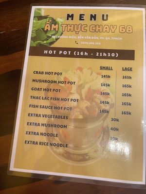 Menu   at Am Thuc Chay 68 in Ho Chi Minh City