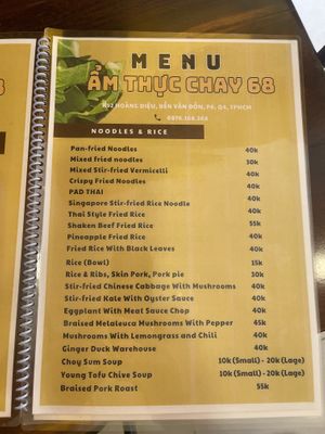 Menu   at Am Thuc Chay 68 in Ho Chi Minh City