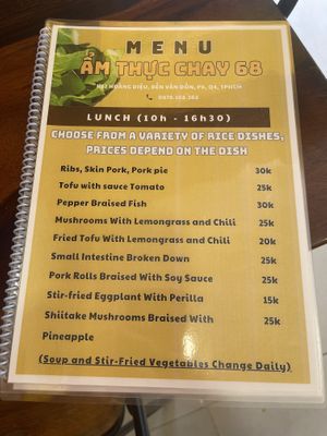 Menu   at Am Thuc Chay 68 in Ho Chi Minh City