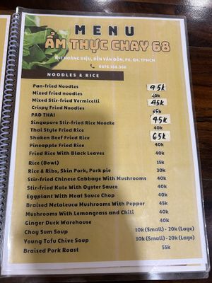 Menu  at Am Thuc Chay 68 in Ho Chi Minh City