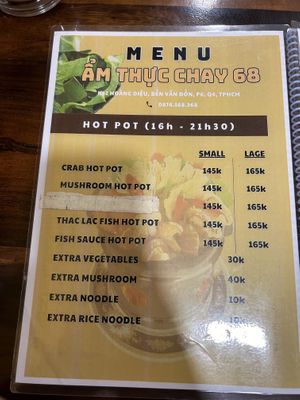 Menu  at Am Thuc Chay 68 in Ho Chi Minh City