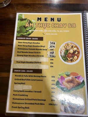 Menu  at Am Thuc Chay 68 in Ho Chi Minh City