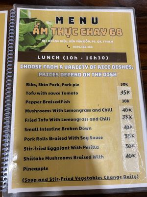 Menu  at Am Thuc Chay 68 in Ho Chi Minh City