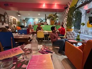 the colourful interior at Mireille Café Moderne in Montpellier