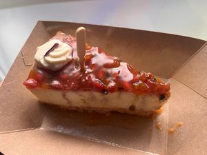 pomegranate, passion fruit cheesecake at La Loca de Enfrente in Madrid