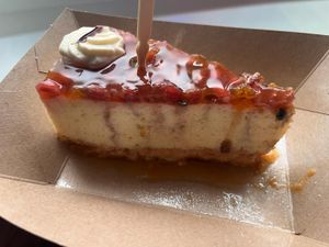 pomegranate, passion fruit cheesecake at La Loca de Enfrente in Madrid