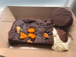Brownie with Candied Orange and Alfajores at La Loca de Enfrente in Madrid