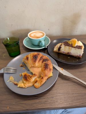 filled croissant and orange cheesecake at La Loca de Enfrente in Madrid