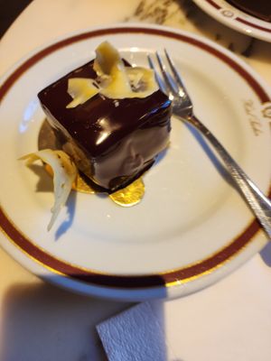 Sesame chocolate square at Cafe Sacher in Salzburg