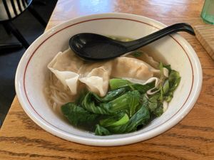 Vegan noodle dumpling soup at Proong Noodle Bar in New York City