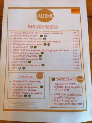 New menu, vegan options marked at Daltonic in Palafrugell