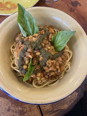 Lentil bolognese   at Café Vida in La Paz