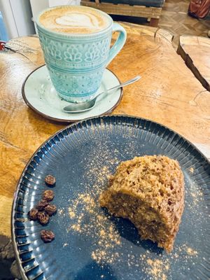 Banana bread + latte  at Café Vida in La Paz