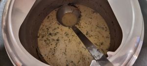 Delicious daily soup that comes with bread and hummus at Café Vida in La Paz