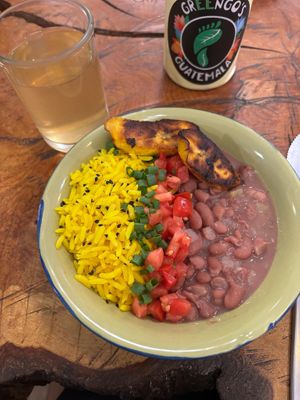 Menu of the day included this mexican bean bowl at Café Vida in La Paz